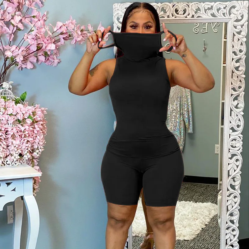 

Summer Black Women's Sleeveless Top Small Leggings Set Two-piece