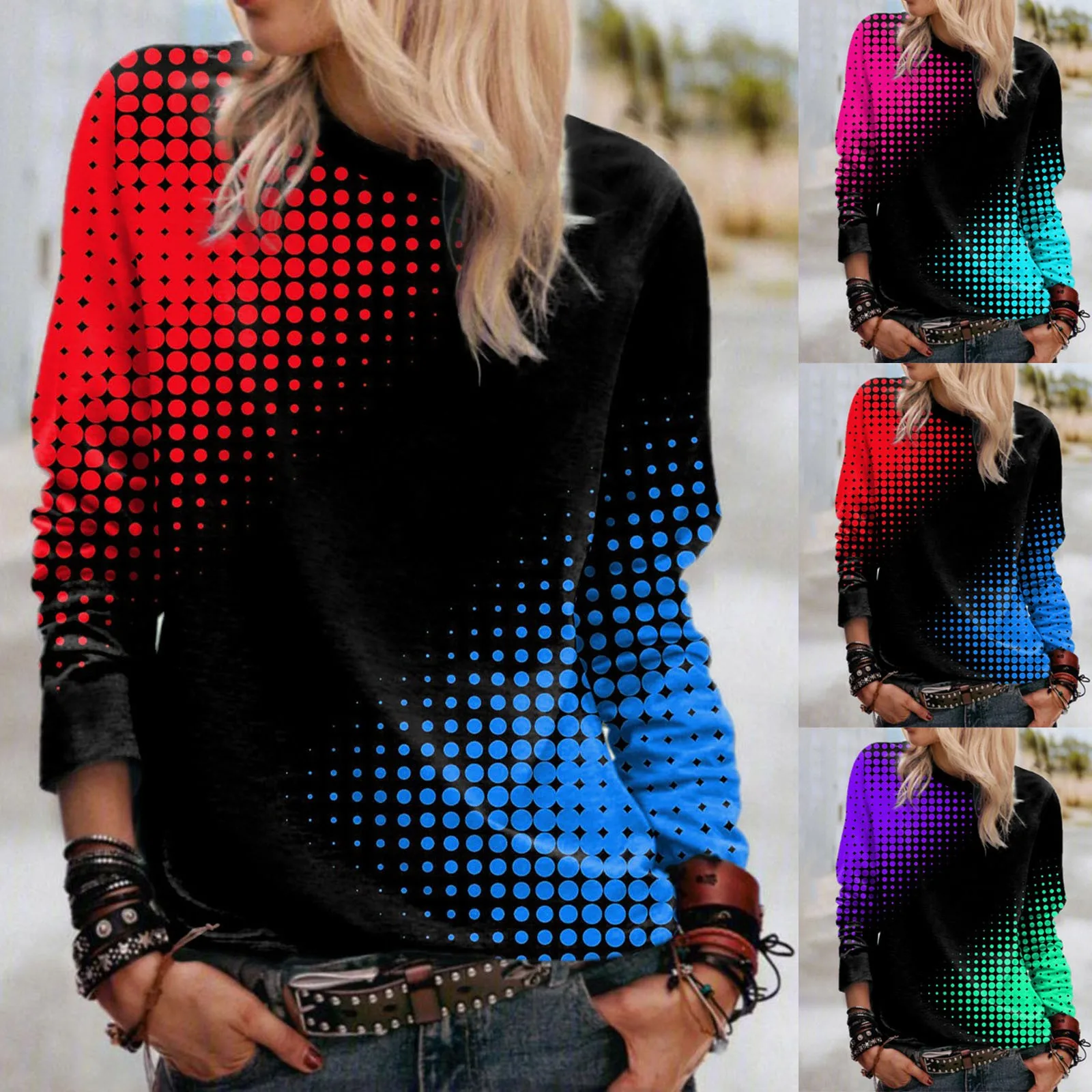 

Women Lady Loose Full Zip Sweatshirt Round Neck Fit Pullover Tops Casual Long Sleeve Tie Sleeve Top Tie Top