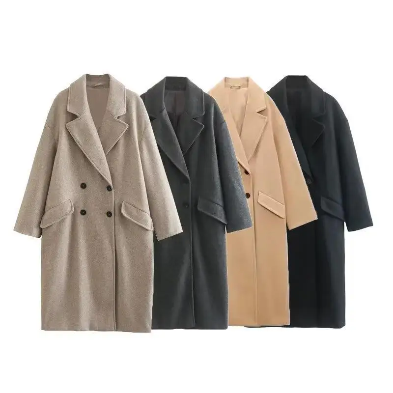 New Oversized Woman Winter Woollen Overcoat Wool Long Sleeve Korean Fashion Loose Retro Jacket Trench Coat