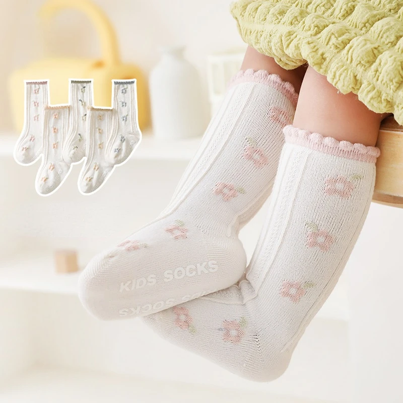 

Fashion Korean Spring Autumn New Cute Baby Girl Knee High Socks Cotton Jacquard Weave Soft Kids Children's Anti-slip Floor Socks