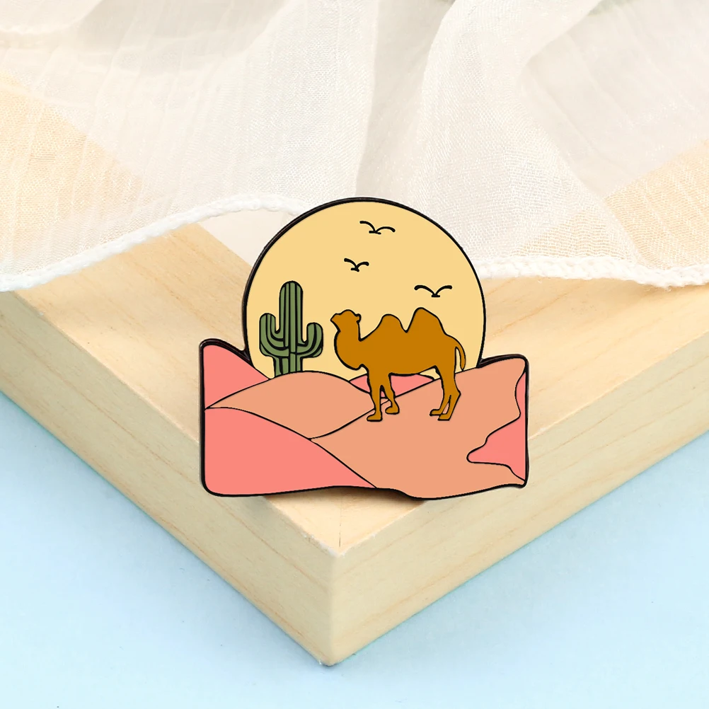 Эмалированные булавки в виде мультяшного пейзажа брошь пустыне верблюжья кактус