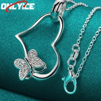 925 sterling silver butterfly heart pendant necklace 16 30 inch snake chain for ladies party wedding fashion jewelry