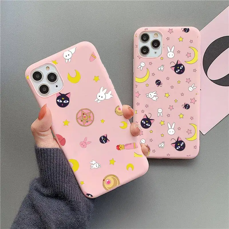 

cute Sailor Moon Phone Case For iphone 13 12 11 Pro Max Mini XS 8 7 6 6S Plus X SE 2020 XR Matte Candy Color Silicone cover