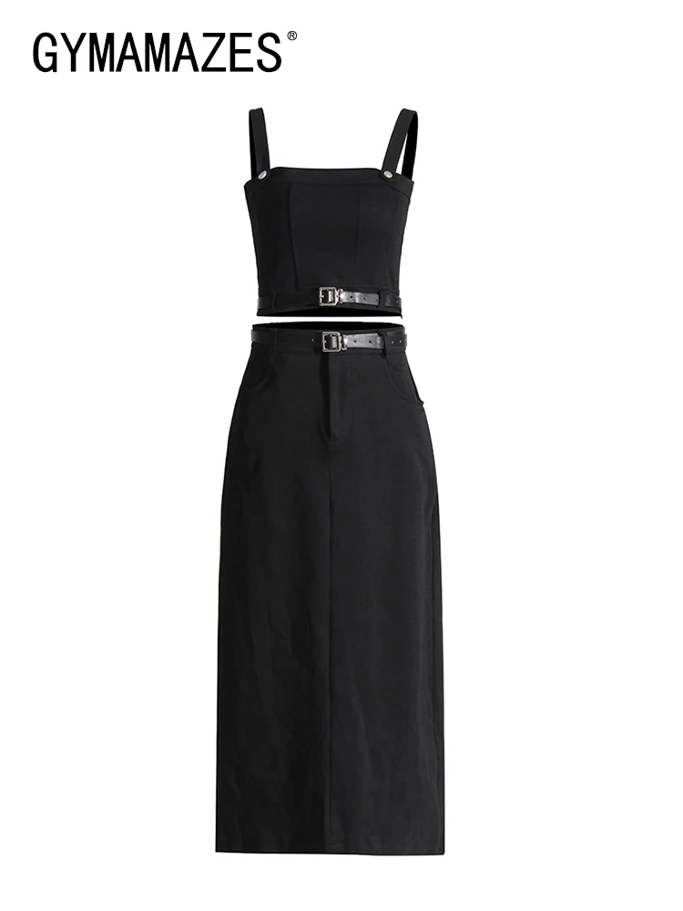 

GYMAMAZES однотонный Тонкий комплект из двух предметов для женщин топ без рукавов с квадратным вырезом и юбка с высокой талией и разрезом повседневный комплект Женская мода Новинка