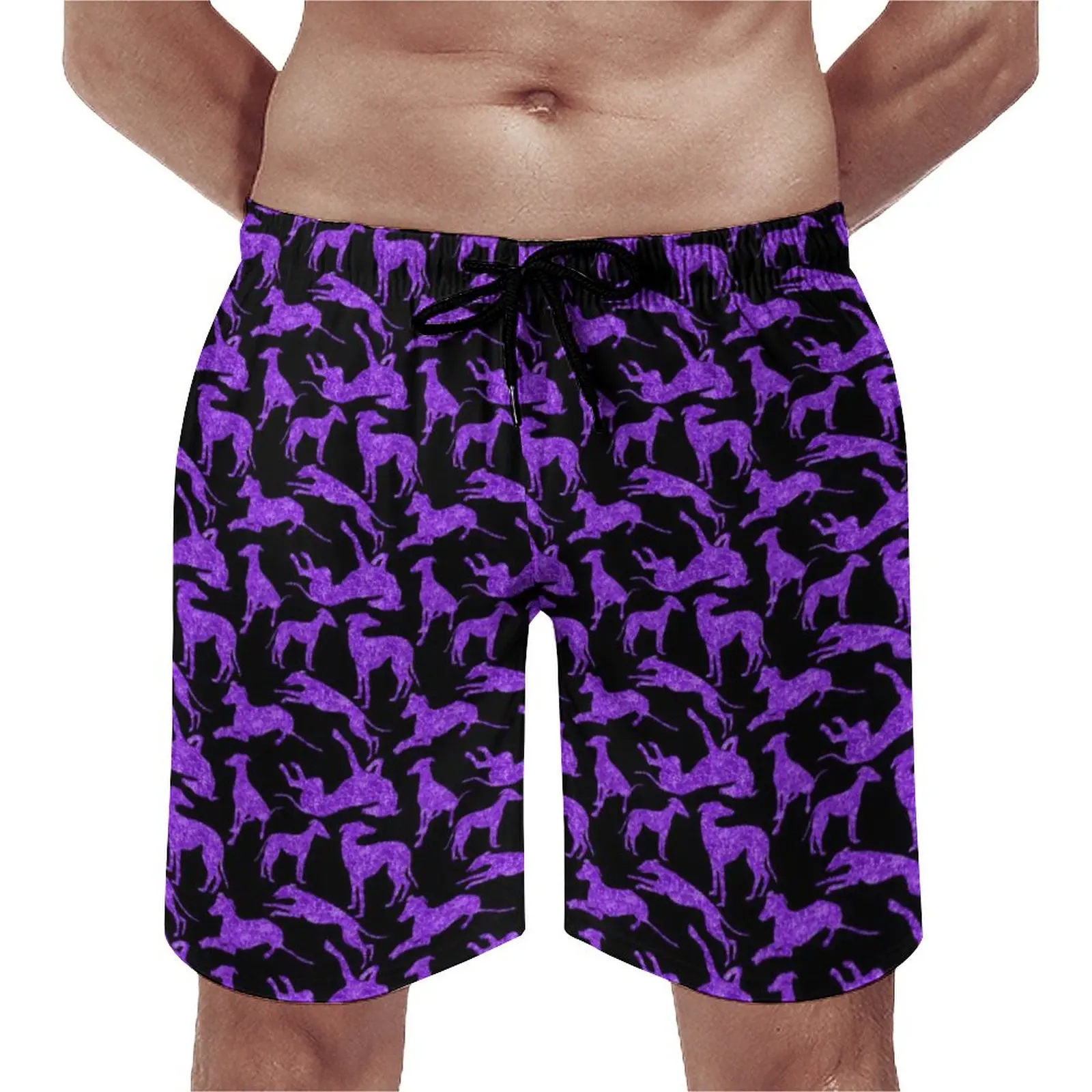 

Gym Shorts Purple Animal Silhouette Casual Swimming Trunks Greyhounds Print Quick Dry Sports Surf Plus Size Board Short Pants
