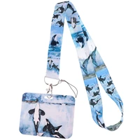 whale pattern lanyard for keys chain id credit card cover pass mobile phone charm neck straps badge holder key ring accessories
