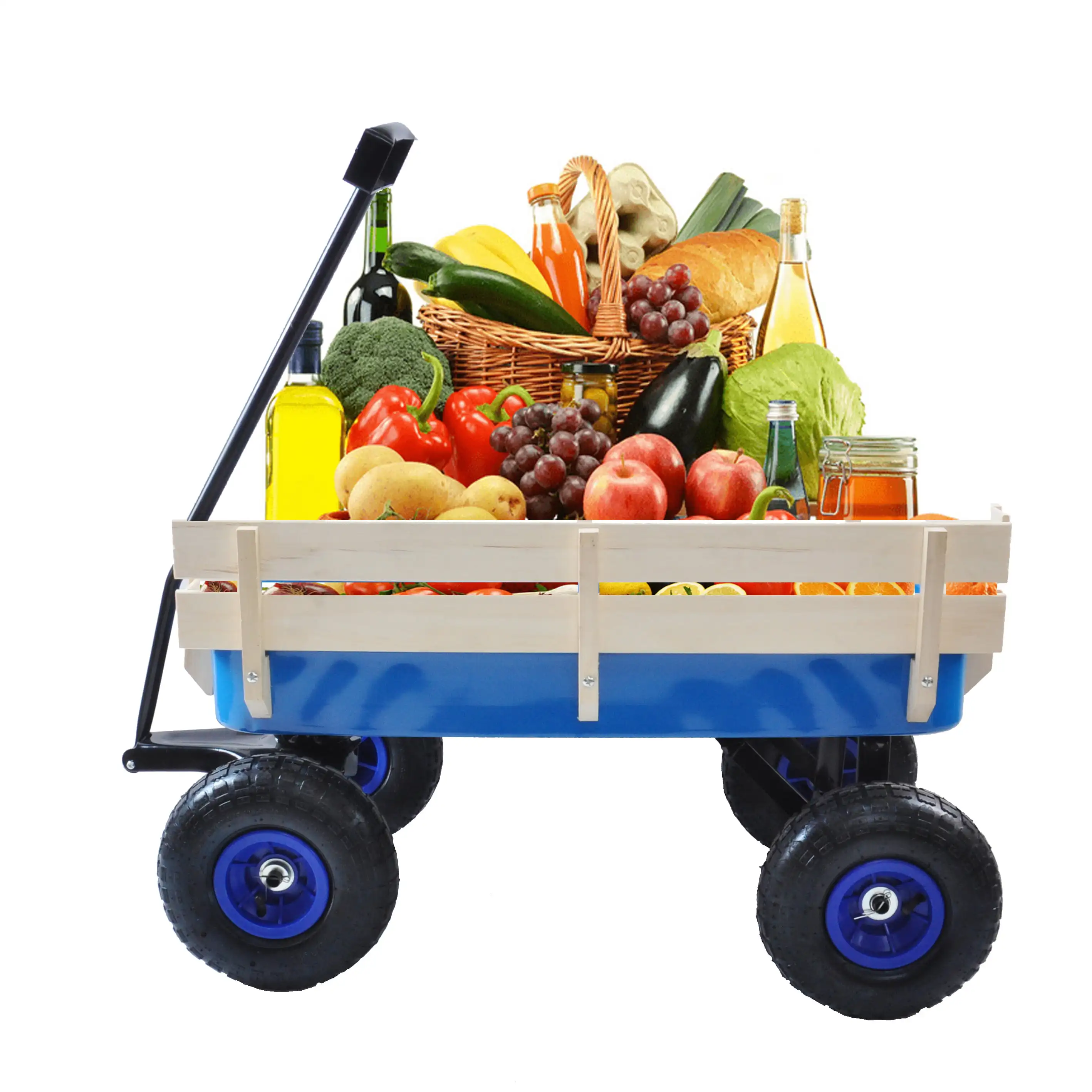 

Outdoor Wagon Cart for Kids - Beach Wagon Utility Cart with Air Tires - Blue
