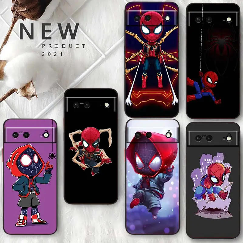 

Marvel Cartoon Spiderman For Google Pixel 7 6 Pro 6A 5A 5 4 4A XL 5G Shell Soft Silicone Fundas Coque Capa Black Phone Case