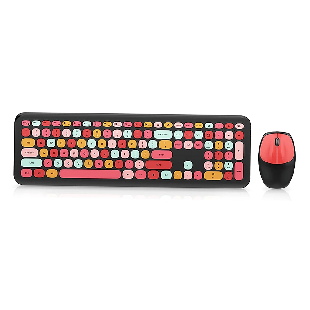 

Клавиатура 2,4G беспроводная мышь комбинированная смешанные цвета 110 клавиши клавиатура мышь набор с круглыми клавишами в стиле панк