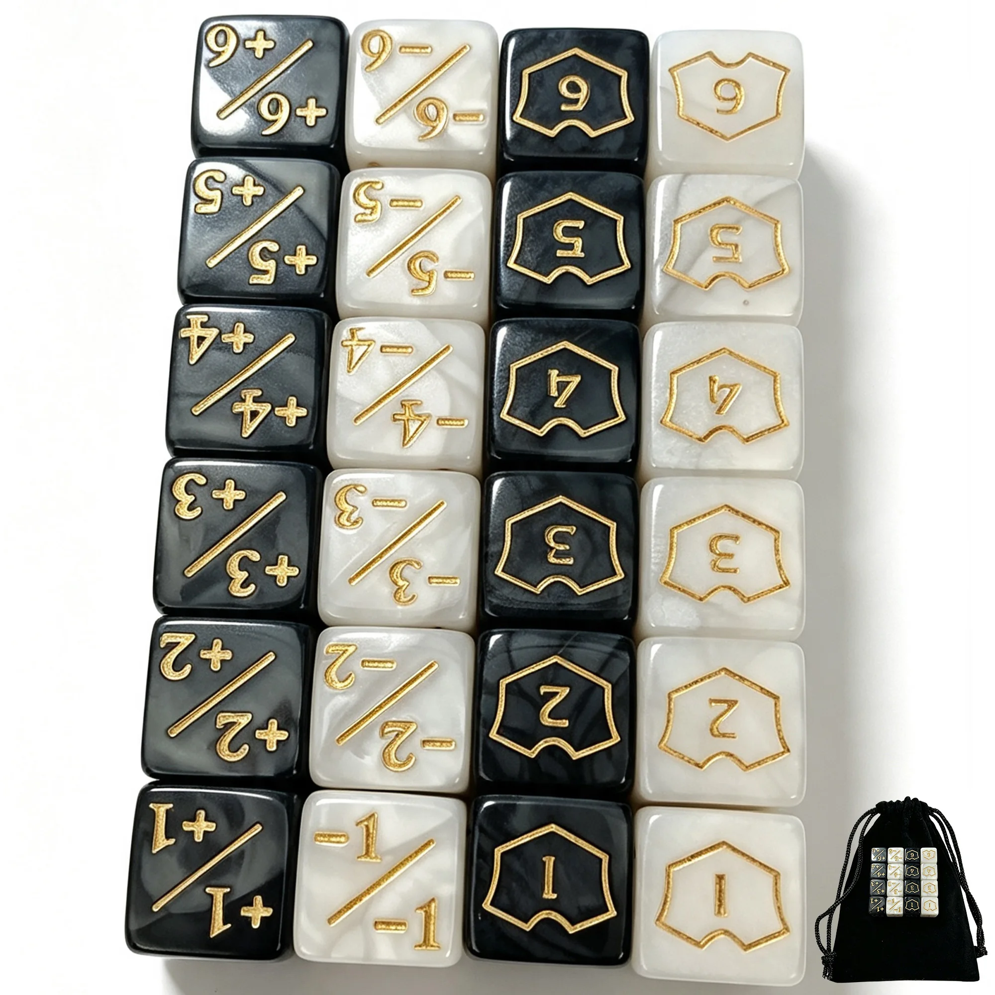 Фото 10 шт. игральных костей DND MTG +1/-1, набор кубиков D&D с положительными и отрицательными значениями, жетоны Magic the Gathering с сумкой для хранения, игровые аксессуары. №5