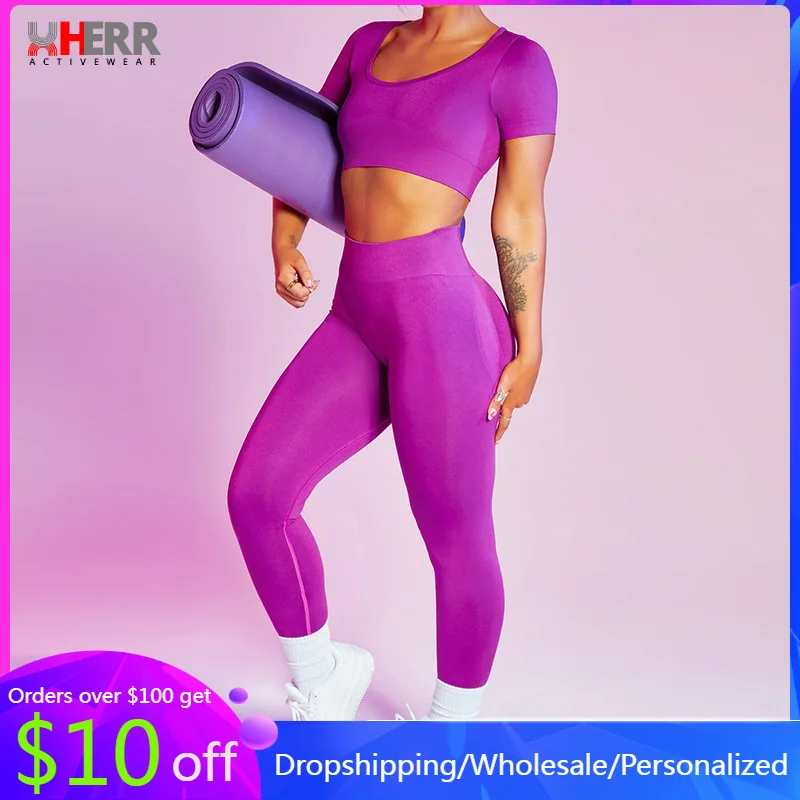 

Seamless Running Workout Tracksuit Women Scrunch Leggings Quick Dry 2 PCS Sport Set High Waist Yoga Pants Active Wear Femme