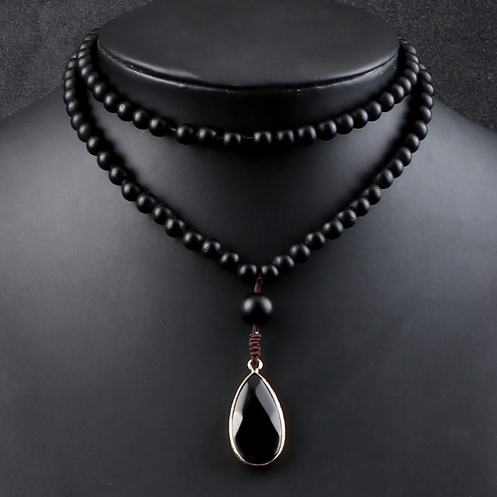 Ожерелье из матового и блестящего черного оникса 6 мм Винтажные бусины 108 мала