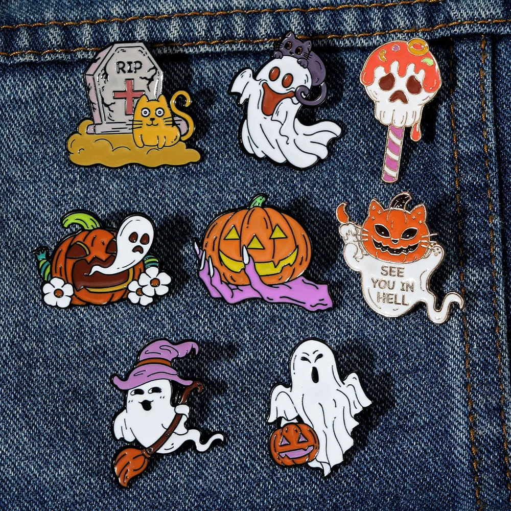 Новые креативные эмалированные булавки на тему Хэллоуина красивая тыква кошка