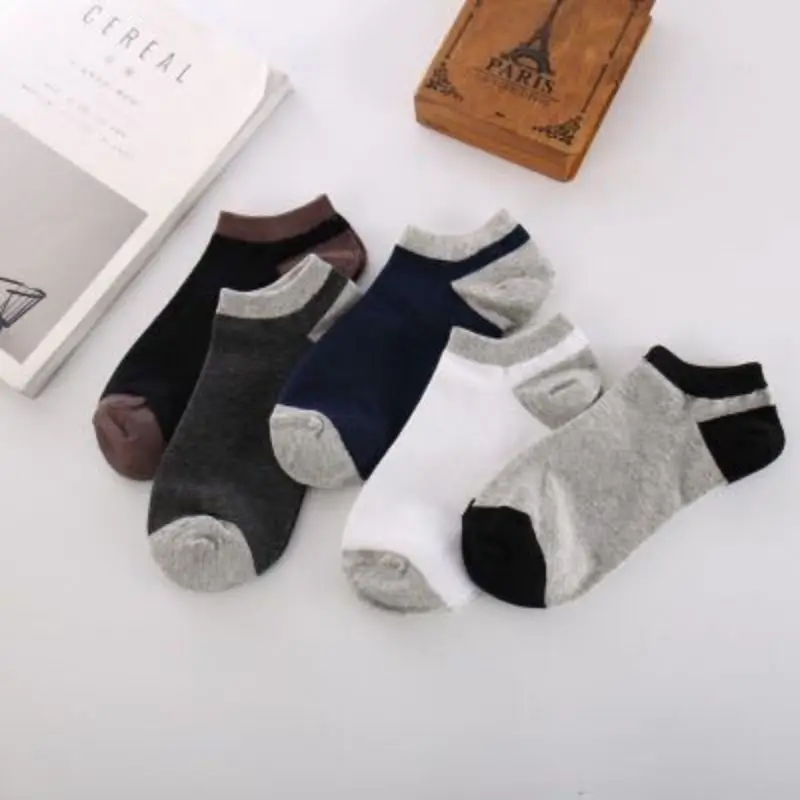 5Pairs Summer Stripes Men's Socks Cotton  Fashion Ladies Invisible Short Socks Ankle Casual Simple Anti-slip Socks Solid Color