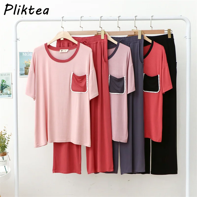 

Pliktea Women Summer Modal Loungewear Plus Size 2 Piece Set Homewear Pantsuits Large Size Pajamas Set Sleepwear Atoff Home