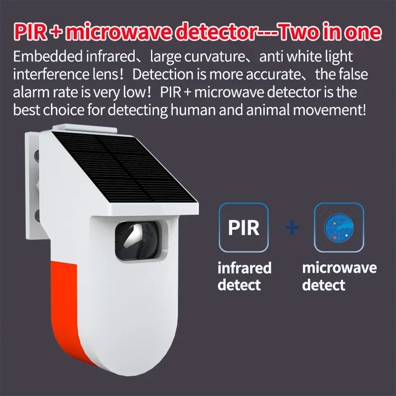 Фото PIR MicroWava радар домашний датчик движения сигнализация 120 дБ RF433 беспроводной пульт дистанционного управления противоугонная система безопасности уличная солнечная панель №3