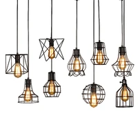 nordic industrial black painted wrought iron cage with default 120cm cord hanging light warm led e27 edison bulb pendant lights
