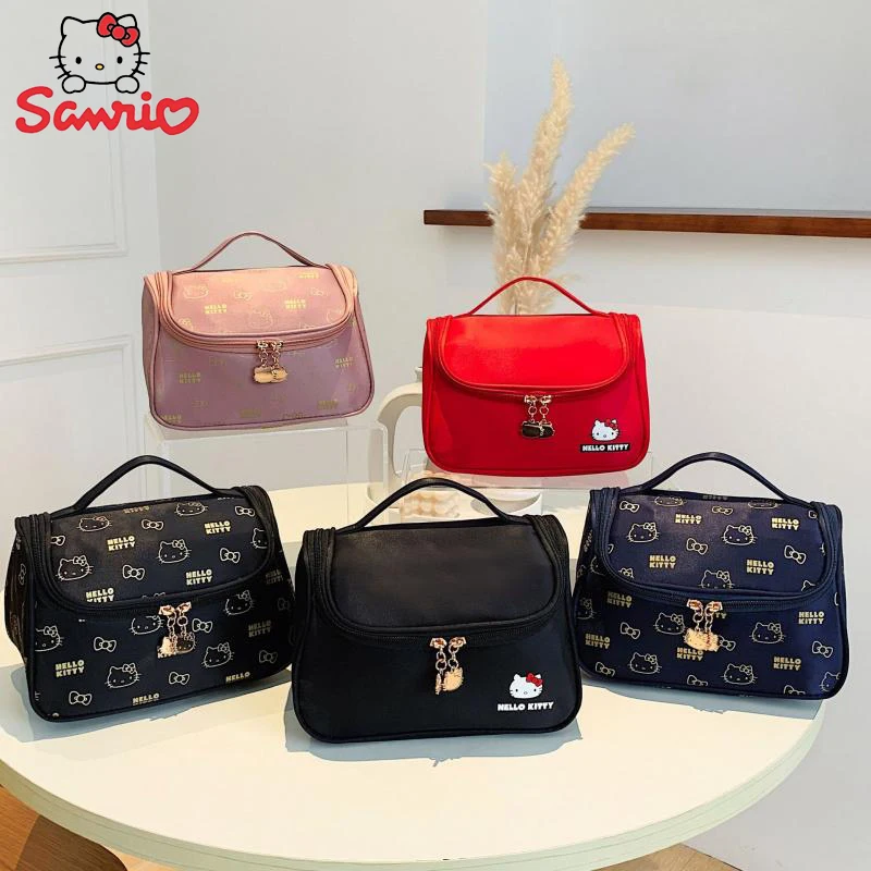 

Kawaii Sanrio Hello Kitty Anime Cartoon Hand-Held Large-Capacity Cosmetic Bag Wash Bag Skin Care Product Storage Bag