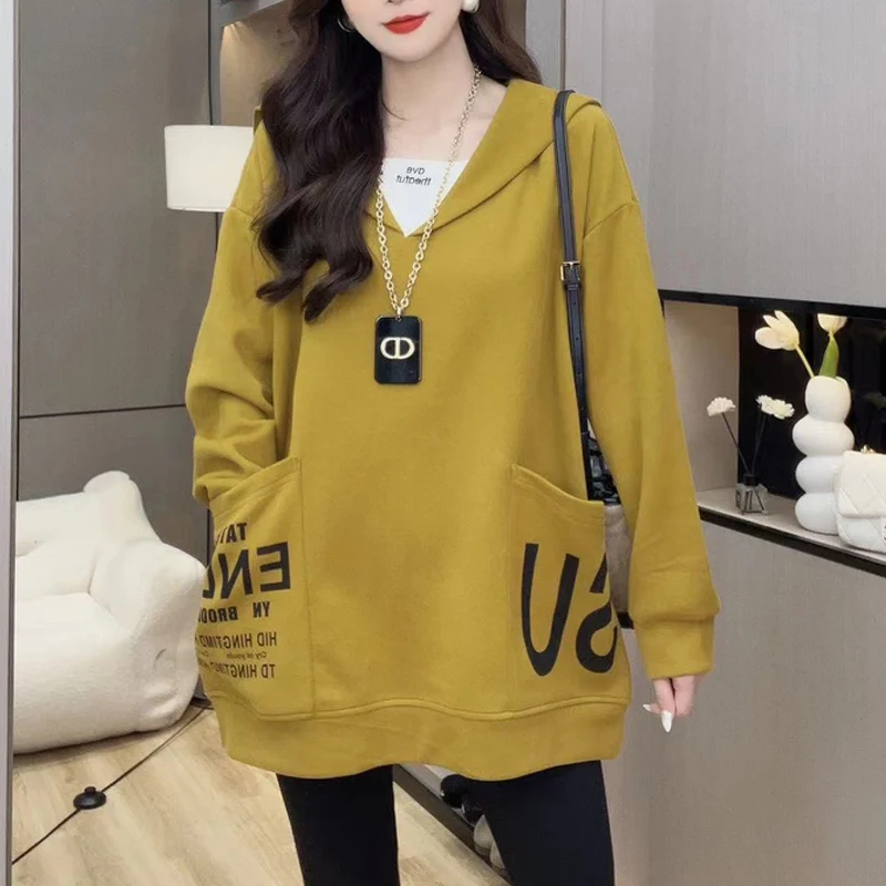 Женский свитшот с длинным рукавом V-образным вырезом и принтом