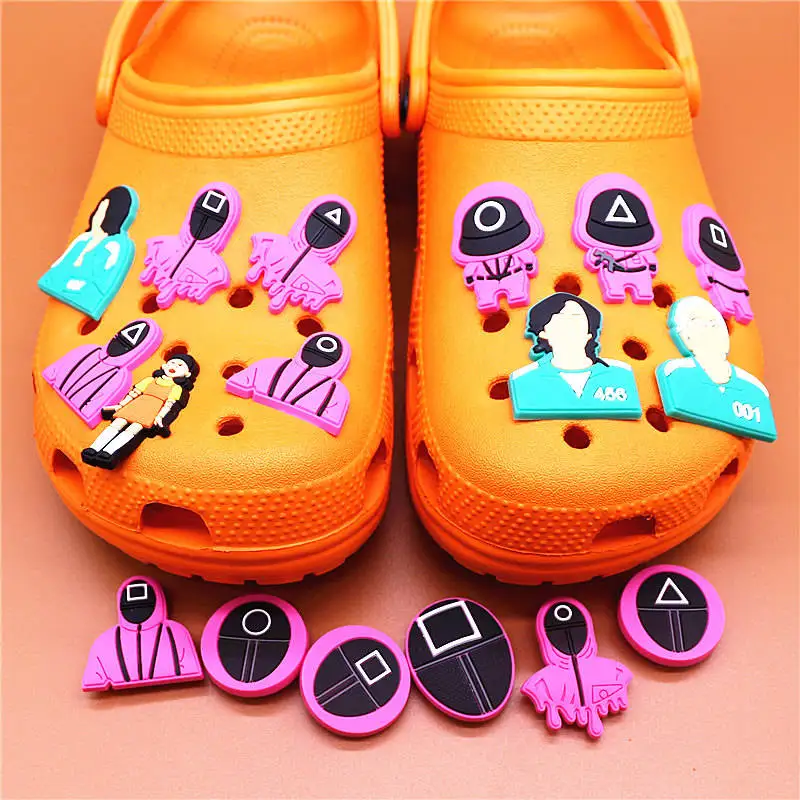 Random Mix 10pcs/lot Squid Game Croc Charms Buckle Popular Korean Dramas PVC Shoe Decorations Accessories Fit Jibz X-mas Gifts