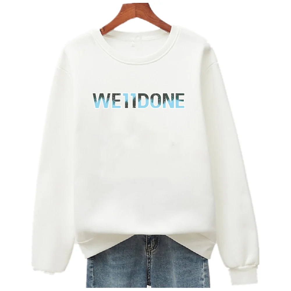 WE11DONE Unisex Long Sleeve Printed Crew Neck Pullover Casual Sweatshirts