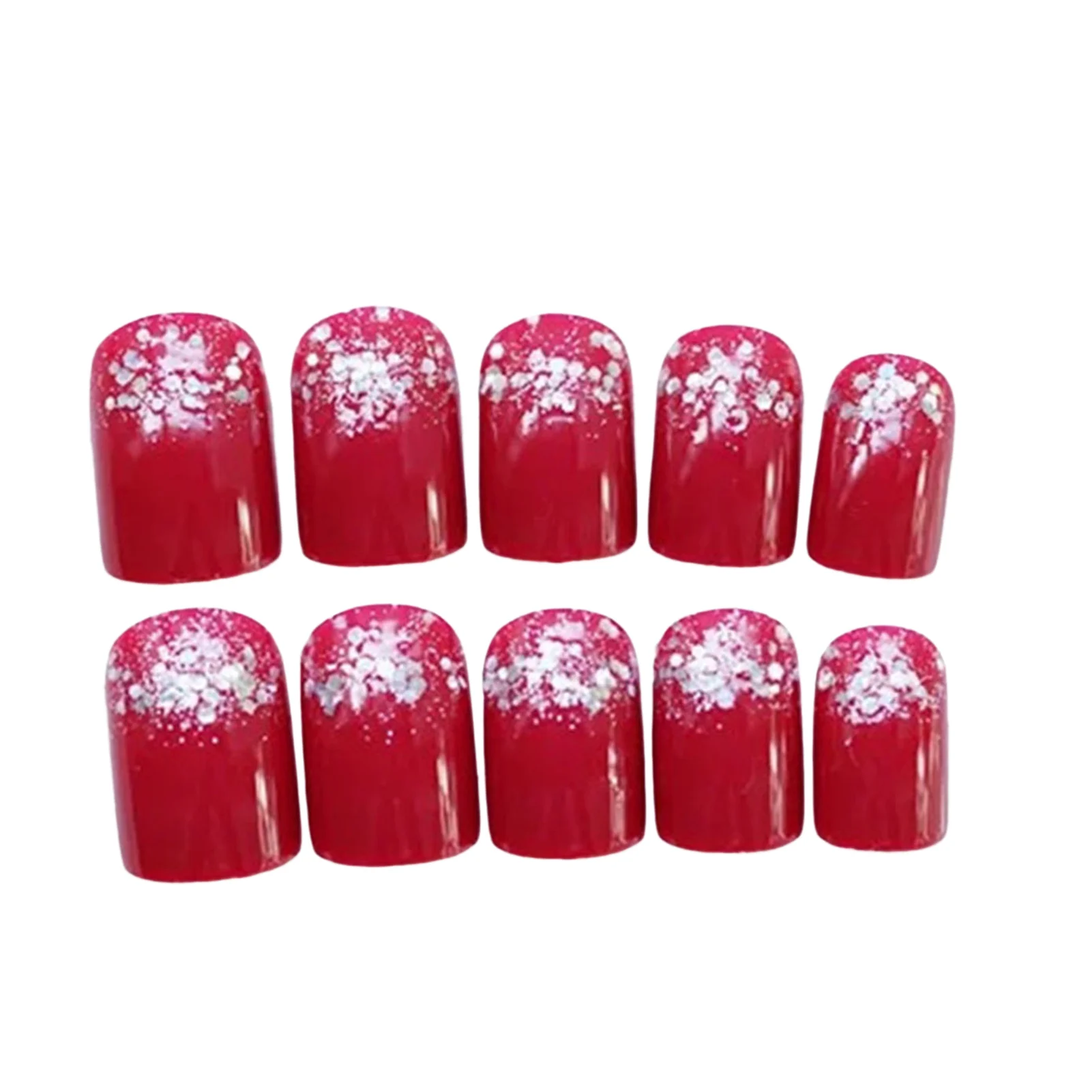 

Red with Glitter Setting Short Fake Nails Sweet & Charming Reusable False Nails for Professional Nail Art Salon Supply