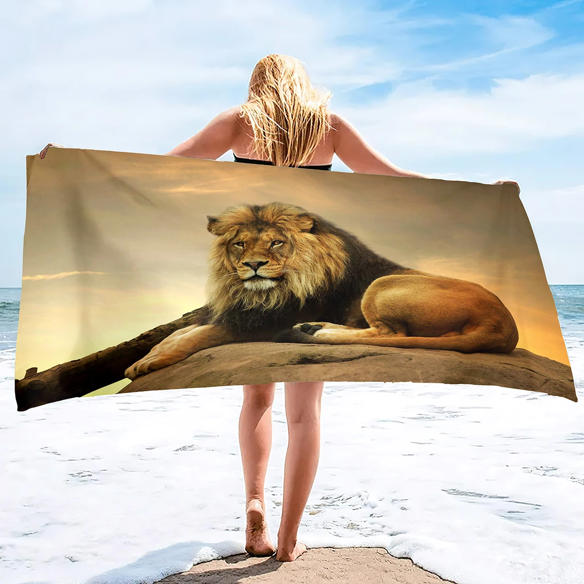 

Большое пляжное полотенце из микрофибры в виде льва