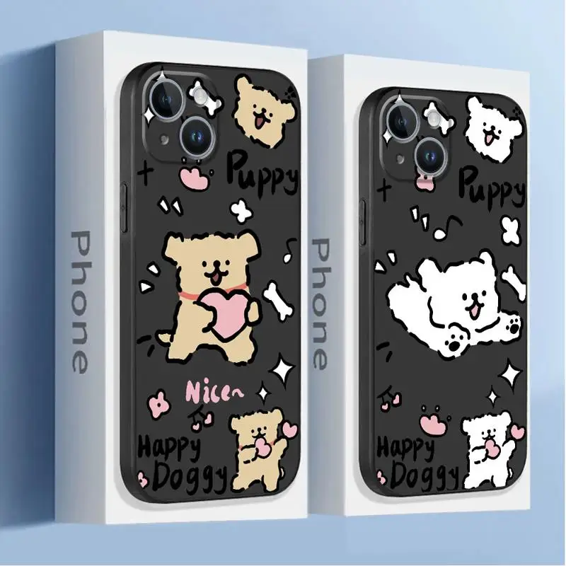 phone Cases for iphone 14 case 11 12 15 Pro XS Max 8 13 Mini X SE 7 16 Plus funda Antiscratch cover Line Cute Puppy Cartoon Dog