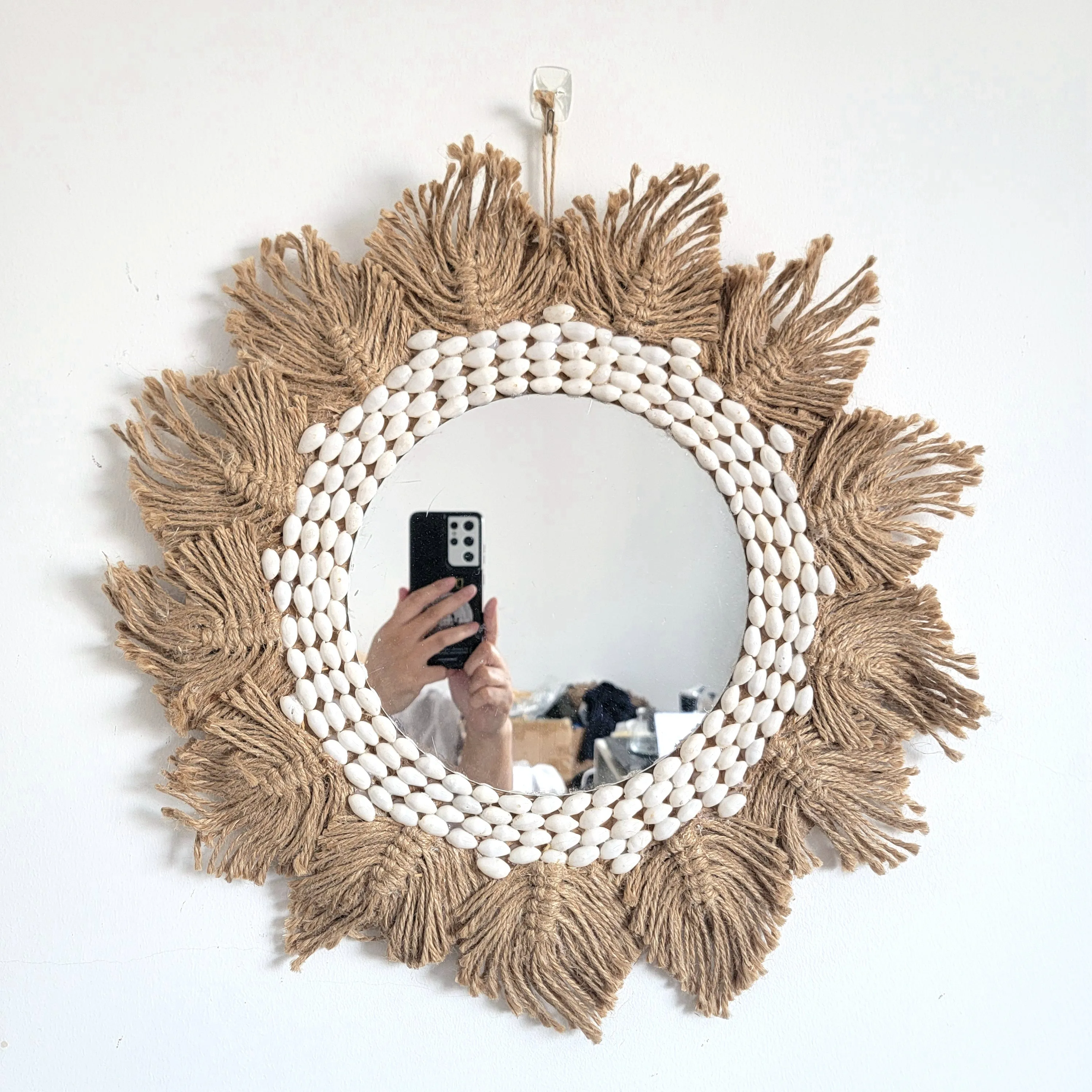 Веревка HEMP С РУЧКАМИ-MACRAME LEAVES-ЗЕРКАЛО DECORATIVE-HOME DECOR-D46CM-СТИЛЬ БОХО