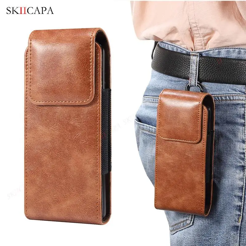 Leather Phone Pouch Case For Samsung Galaxy Z Fold 4 3 2 5G Holster Belt Clip Waist Bag Protective Cover For Huawei Mate XS 2