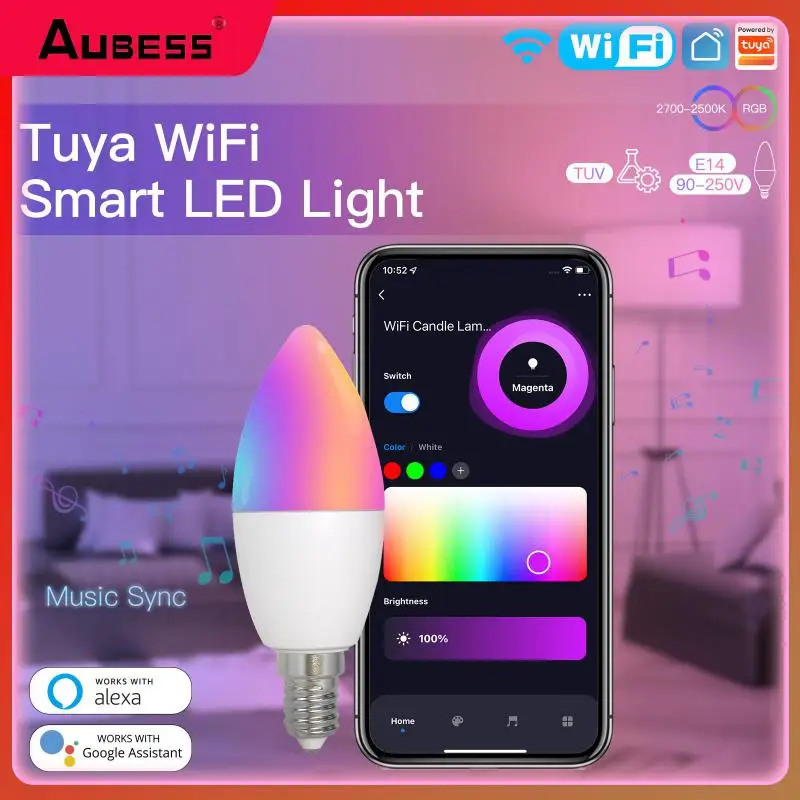Ac90-250v Led Voice Control Smart Led Lamp For Alexa Google Home Yandex Alice Tuya Smart Wifi Candle Light Bulb Smartlife Wifi