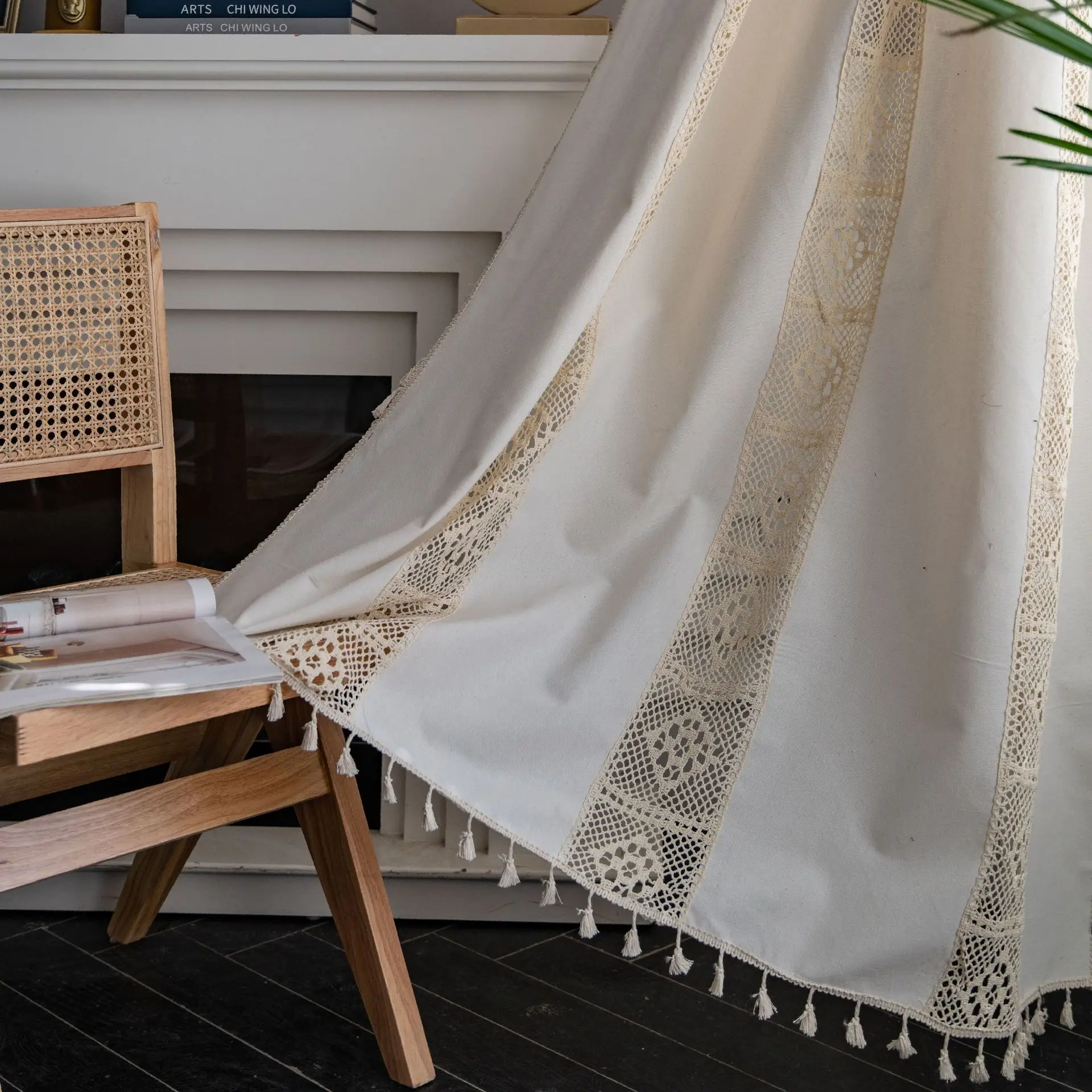 

Patchwork Lace Curtain Bohemian Crochet Lattice Partition Sheer Window Curtain Embroidered Tessal for Living Room Bedroom