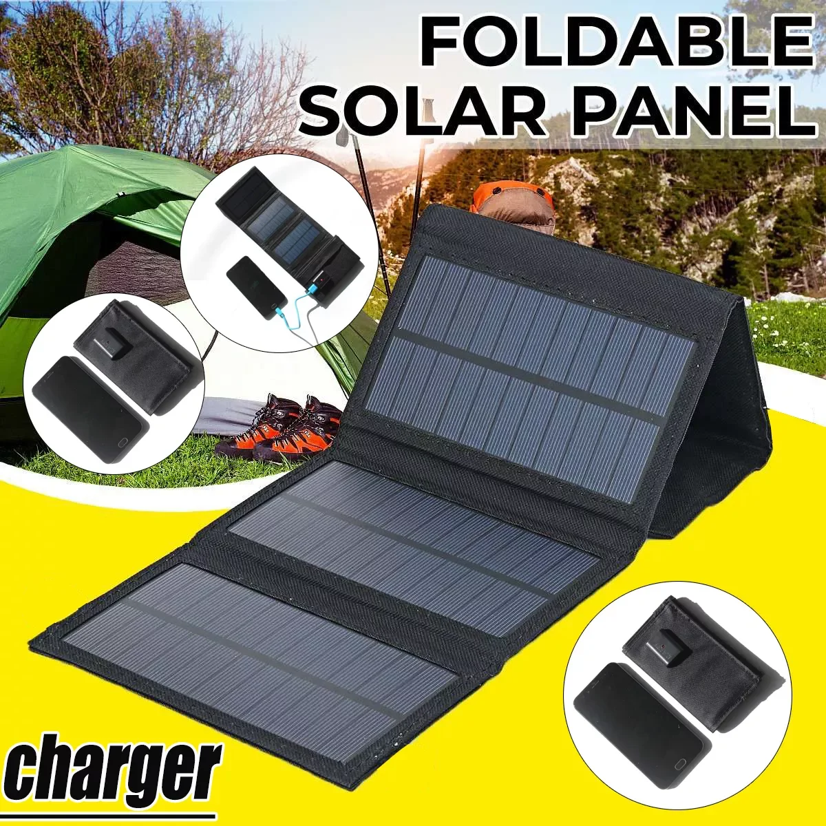 

Foldable Solar Panel Solar Kit Complete Cell Power Bank Solar Plate for Outdoor Hiking Camping Mobile Power Battery Charger