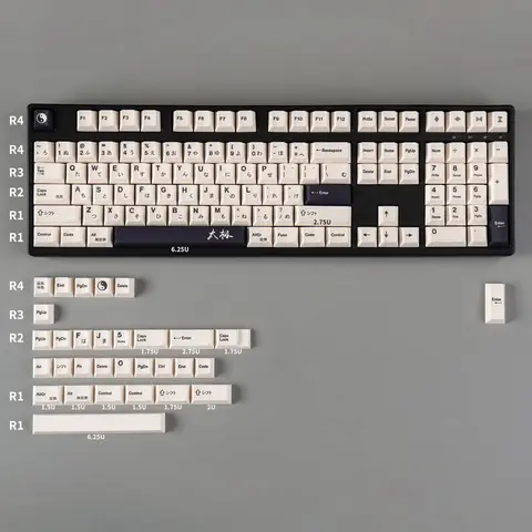 GMK -Schlüsselkaps Minimalist Tai Chi English 144 Taste PBT -Schlüsselkaps Dye Sublimation Kirschprofil Geeignetes mechanisches Tastaturschlüsselkap 61