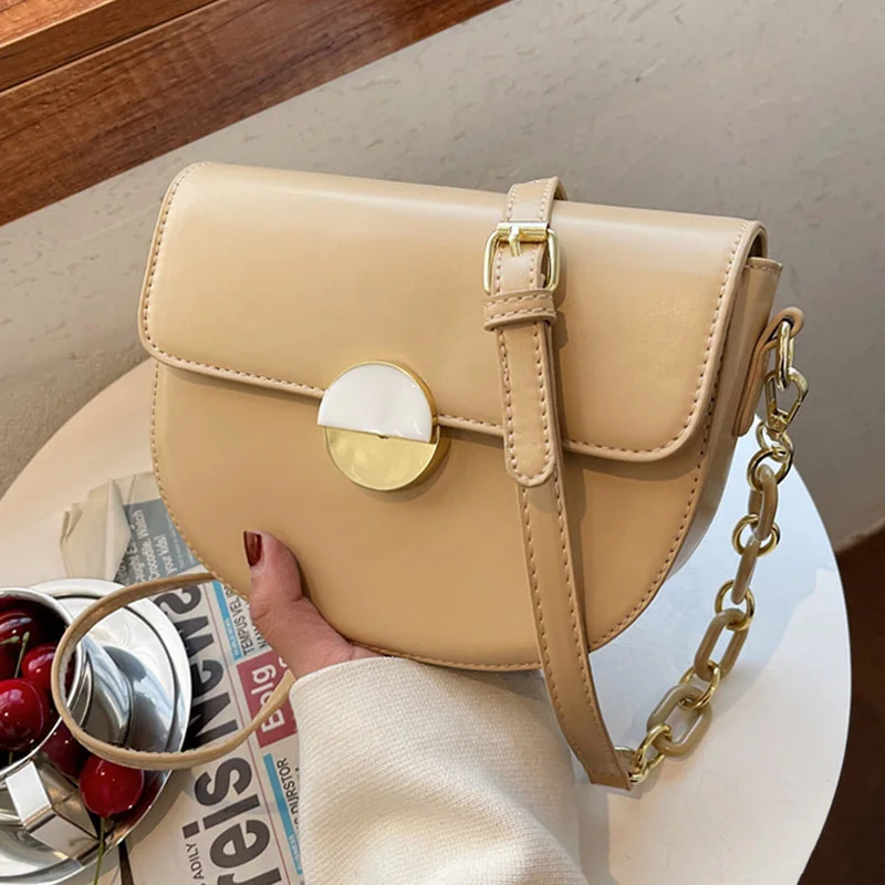 

Trendy Brand Designer Shoulder Bags Female Fashion Small Round Bag New Simple Crossbody Bags High Quality Leather Chain Handbag
