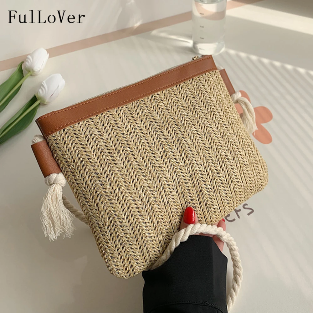 

Соломенные сумки на плечо для женщин, простые тканые сумки через плечо, повседневные сумки контрастных цветов, квадратные сумки высокого ка...