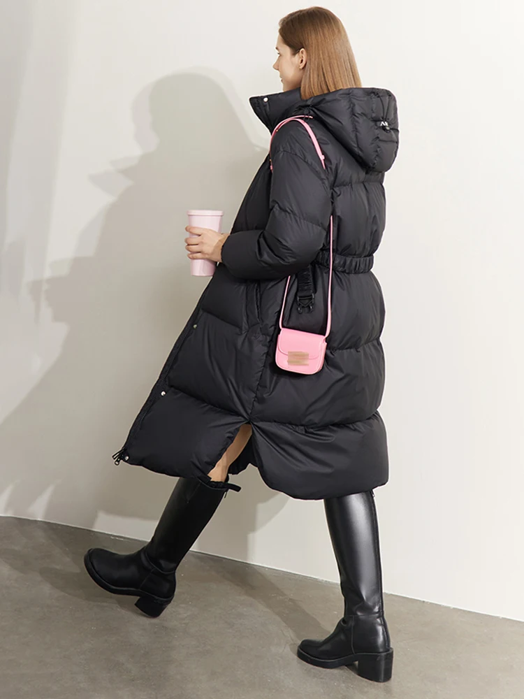 AMII Minimalism Down Jackets Women 2022 Winter Warm Thicken Fashion Loose Hooded Solid Commuter Belt Design Coat Tops 12241162