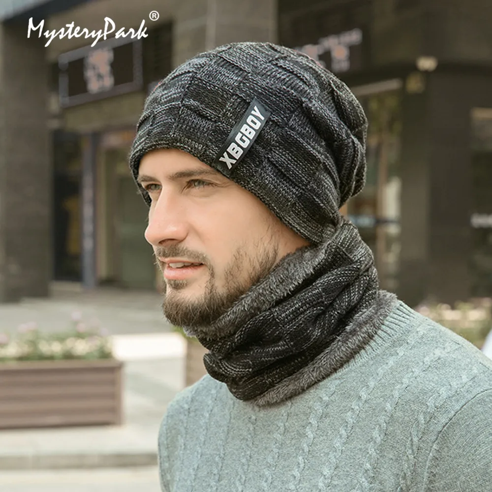 

MysteryPark мужская шапка бини 2 шт. Лыжная вязаная шапка и шарф зимние теплые шерстяные шапки Пешие прогулки уличные плюс бархатная утолщенная ш...