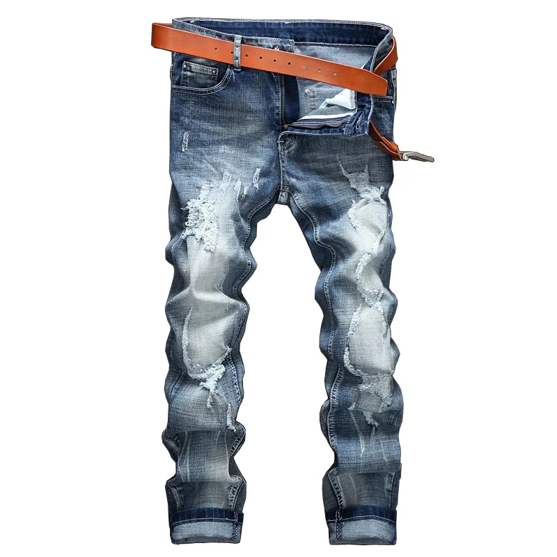 

Men Stretch Jeans Light Blue Denim Brand New Spring Autumn Brand Casual Lapel Plus Size Fashion Trousers for Male Denim Pants