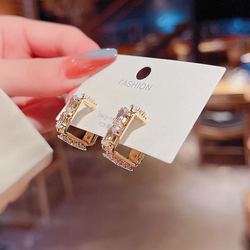 

2021 New S925 Silvers Geometric Square Zircon Dangle Earrings for Women Metal Luxury Jewellery Wholesale Earrings Fashion