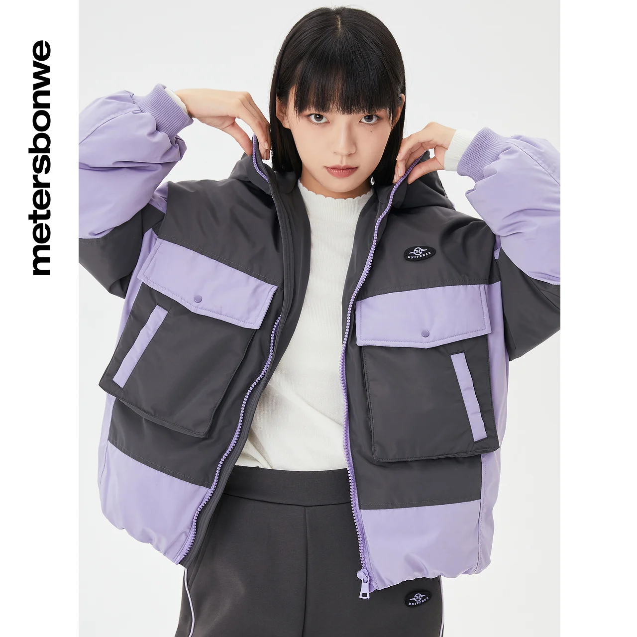 Metersbonwe Hooded Down Jacket Women Winter Warm Coat Anti-snow Bump Color Stitching Big Pock Down Coat Female Outerwear Brand