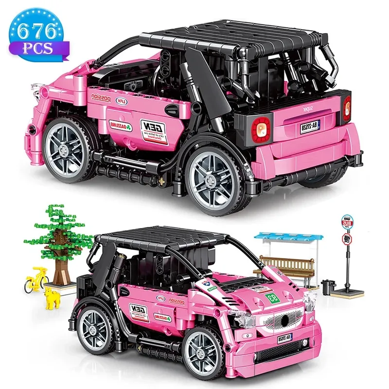 

Конструктор розовый гоночный автомобиль с функцией откидывания, идея для сборки моделей автомобилей, кубики, игрушки для девочек, празднич...