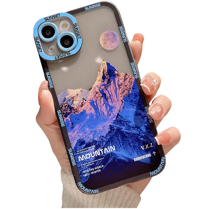 

Aesthetic Snow Mountain Transparent Phone Case For iPhone14 13 12 11 Pro Max X XR XS Luxury Clear Soft Silicone Shockproof Cover