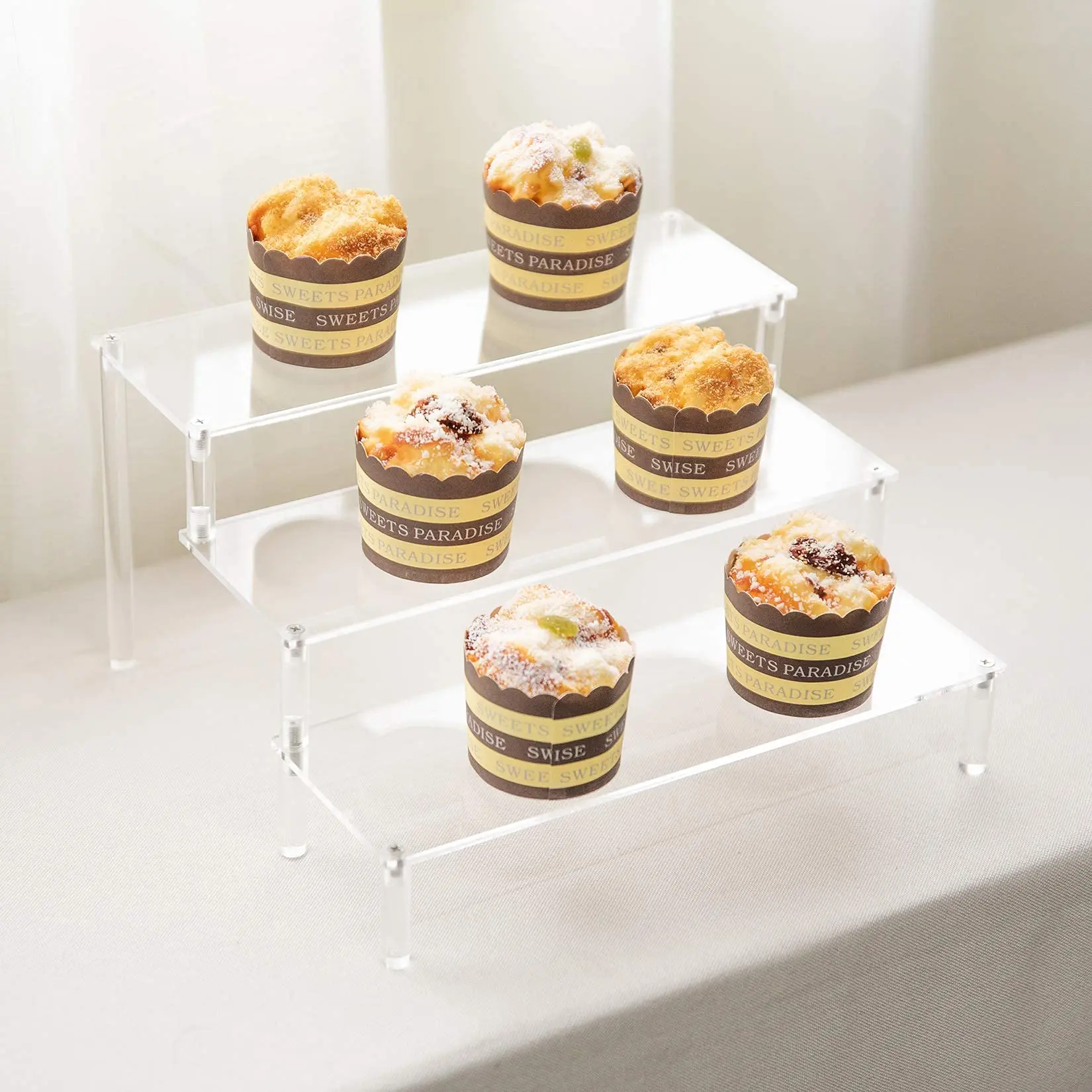 

Clear Acrylic Display Stand Display Shelf, 3 Tier Desserts Holder,3 Tier Cupcake Display Risers Steps
