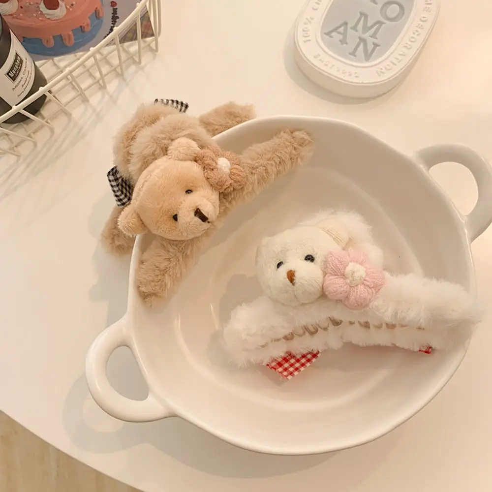 

Cute Female Bathing Flower Plush Headwear Bear Hair Claws Women Hair Clips Korean Style Crab Clips Hair Accessories