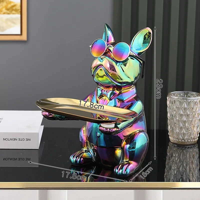 

Nordic French Bulldog Butler Décor with Tray Big Mouth Dog Statue Storage Box Animal Resin Sculputre Figurine Home Décor Gift
