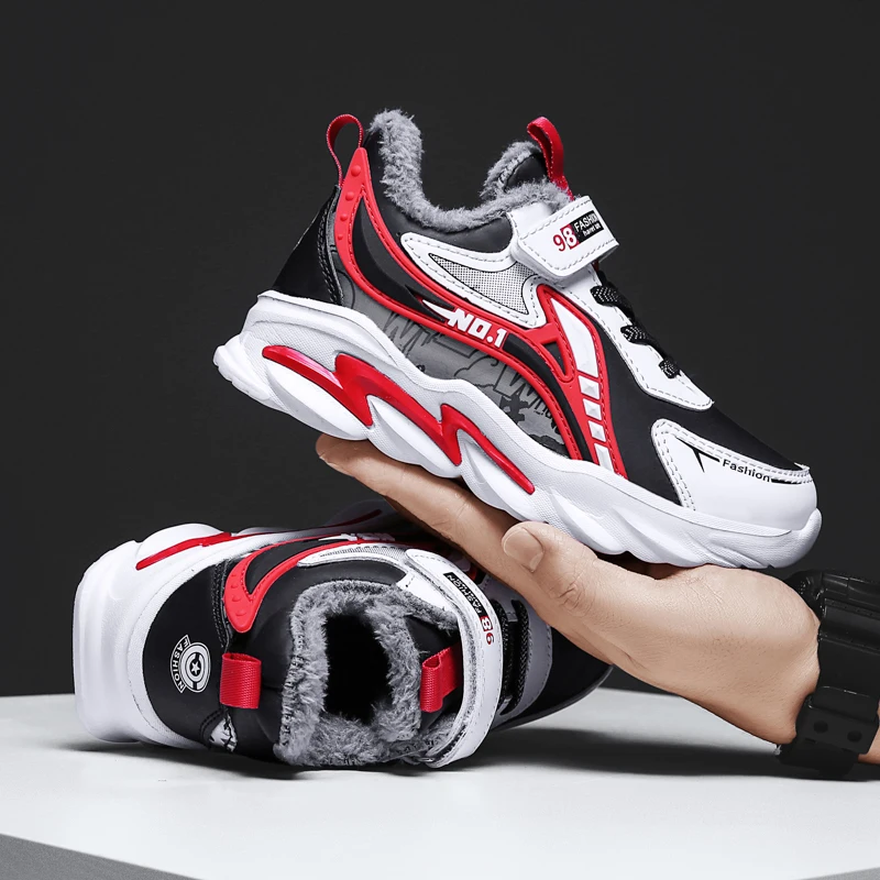 SENAGE Children's Snow Shoes Warm Plush Cotton Shoes Fashion Winter Kids Walking Sneakers Casual Light Soft Flat Shoes for Boys