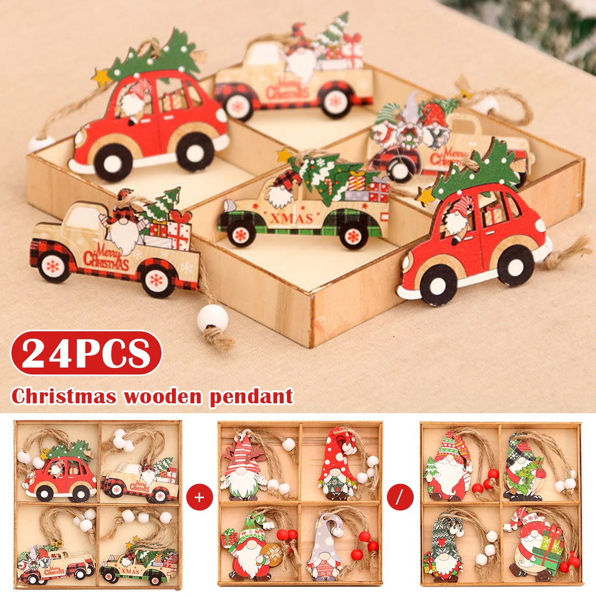 

24Pcs Navidad 2023 New Year Gift Christmas Tree Pendant Gnome Decoration Wooden Pendants Ornaments Xmas Birthday Gift Decoration