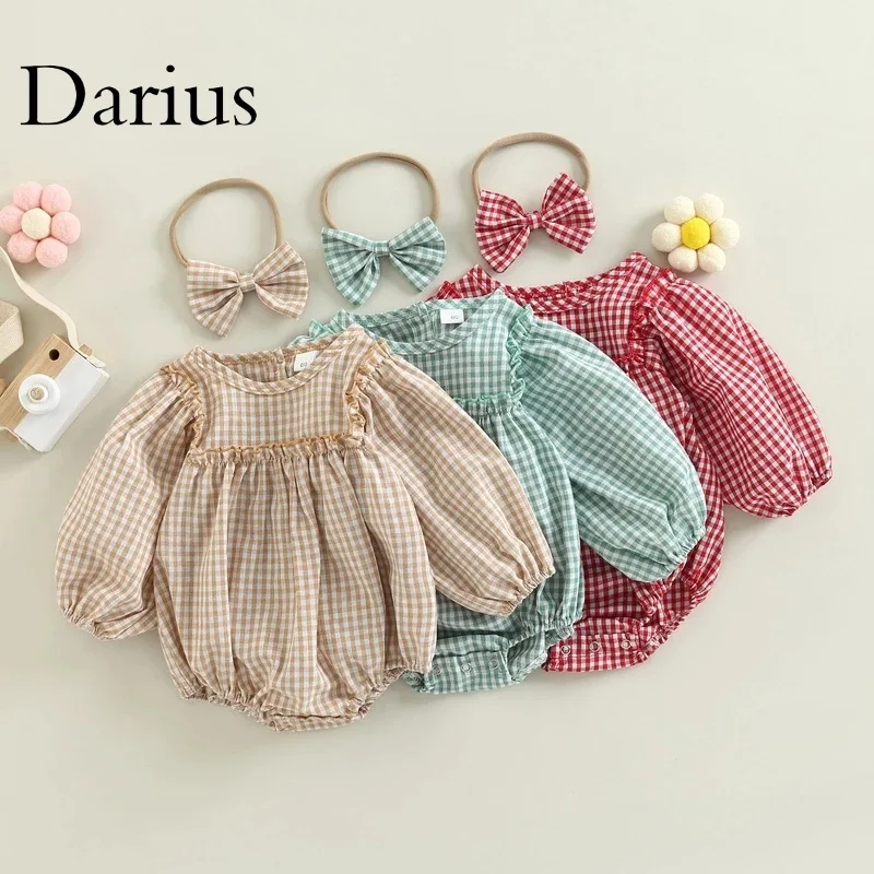 

Full Sleeve Plaid Infant Romper + Headband 2pcs
