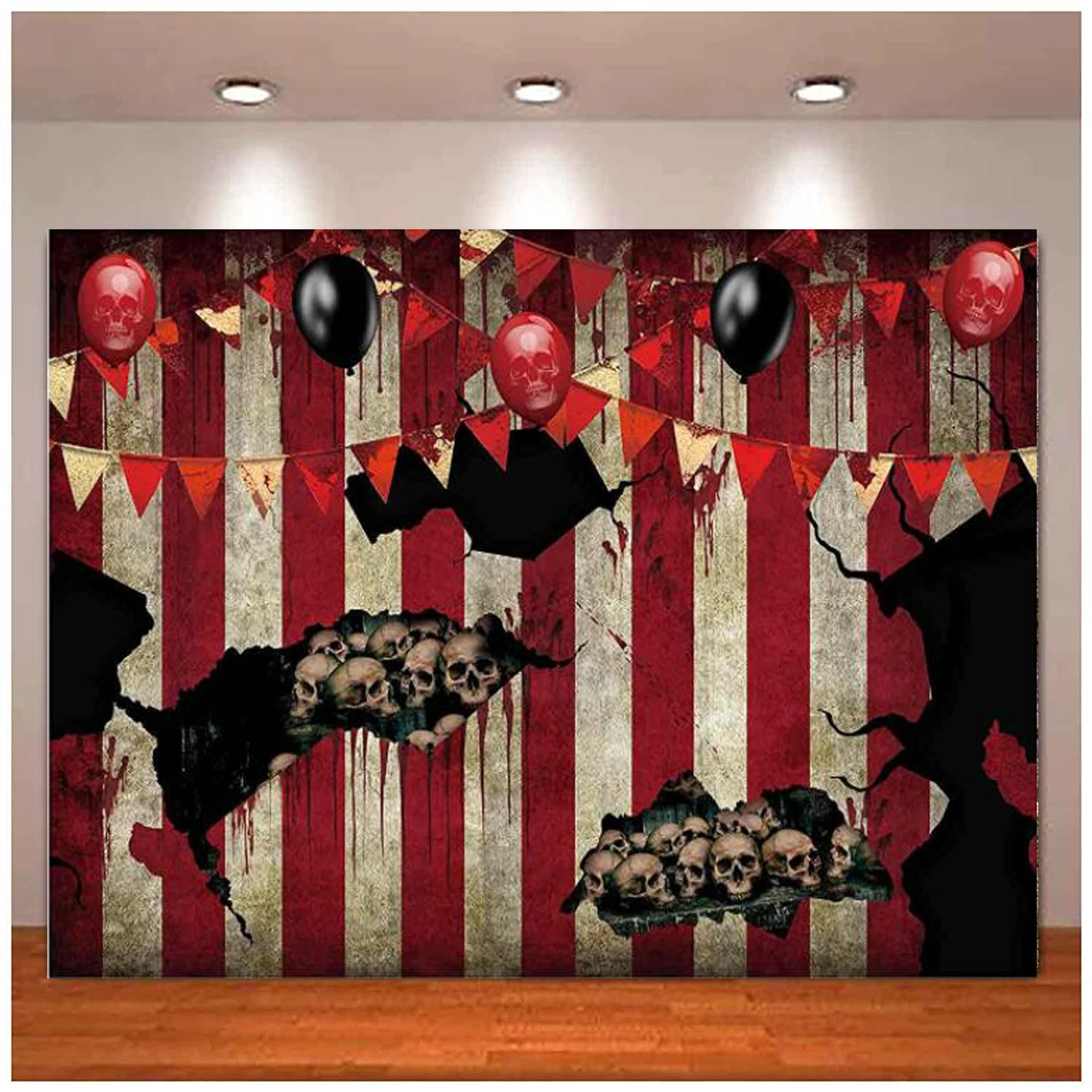 

Halloween Eve Evil Circus Backdrop Horror Creepy Scary Background Carnival Trunk Or Treat Birthday Party Skull Balloons Decor
